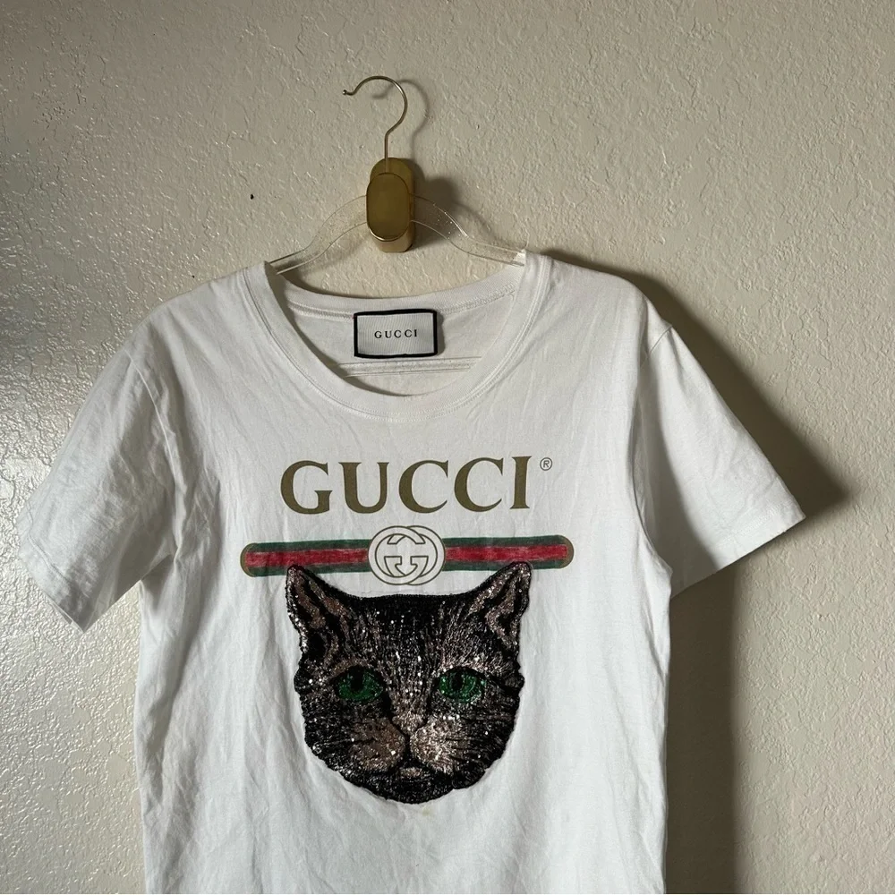 Authentic Gucci LOGO T-SHIRT WITH MYSTIC CAT IN WHITE size XS - Picture 3 of 10